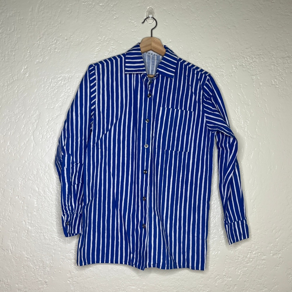 Marimekko Jokapoika Kioski Blue White Striped Cotton Button Down Shirt Mens M